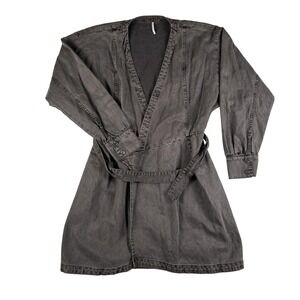 YFB Dress Womens XS Gray Denim Wrap Belted Long Sleeve Mini V-Neck Washed Casual